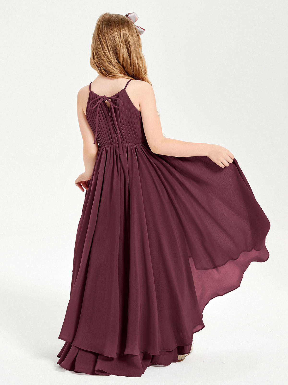 Asymmetrical Chiffon Junior Bridesmaid Dresses Cabernet